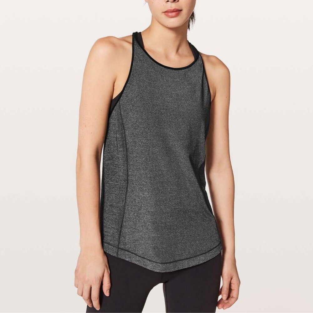 SOLD LULULEMON Size 10-12 Time To Sweat Tank My Race My Pace Heathered Gray Top